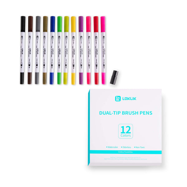 LOKLiK Stylos Pinceaux à Double Pointe - 12 Couleurs