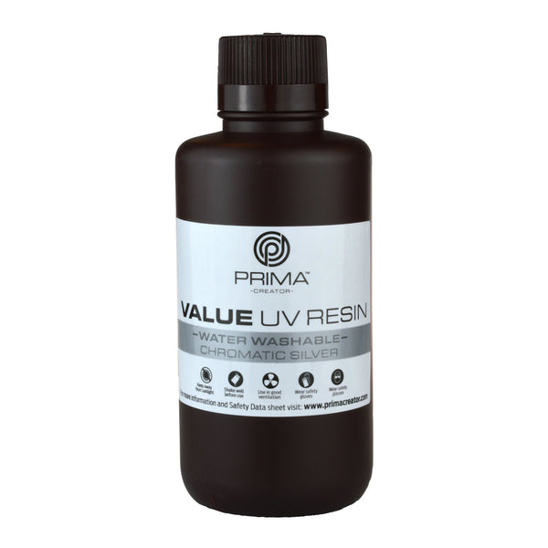 PrimaCreator Value résine UV lavable à l'eau - 500 ml - Argent Chromatique