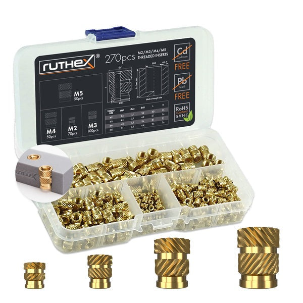 Assortiment d'inserts filetés Ruthex M2/M3/M4/M5 – 270 pièces
