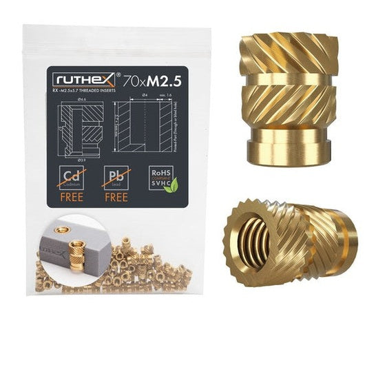 Ruthex M2.5 inserts filetés – RX-M2.5x5.7 (70 pièces)