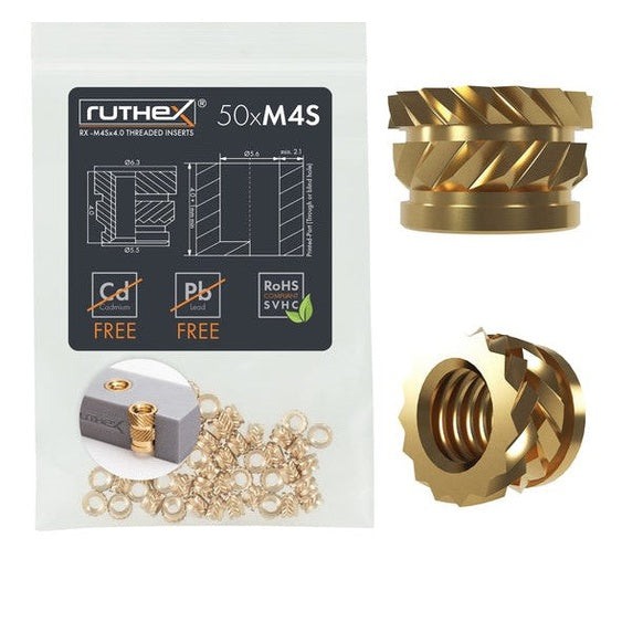 Ruthex M4 inserts filetés courts – RX-M4Sx4.0 (50 pièces)