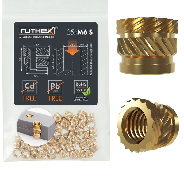 Ruthex M6 inserts filetés – RX-M6x6,8 (25 pièces)