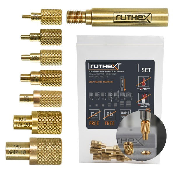 Set de pointes de soudure Ruthex pour inserts filetés – M2 à M8 + UNC